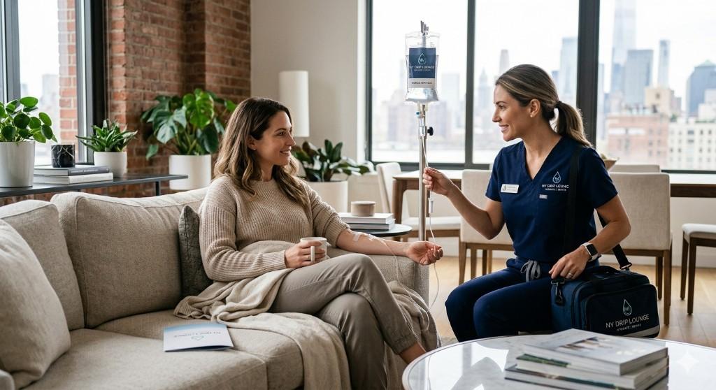 Drip Lounge nurse providing mobile IV therapy at home